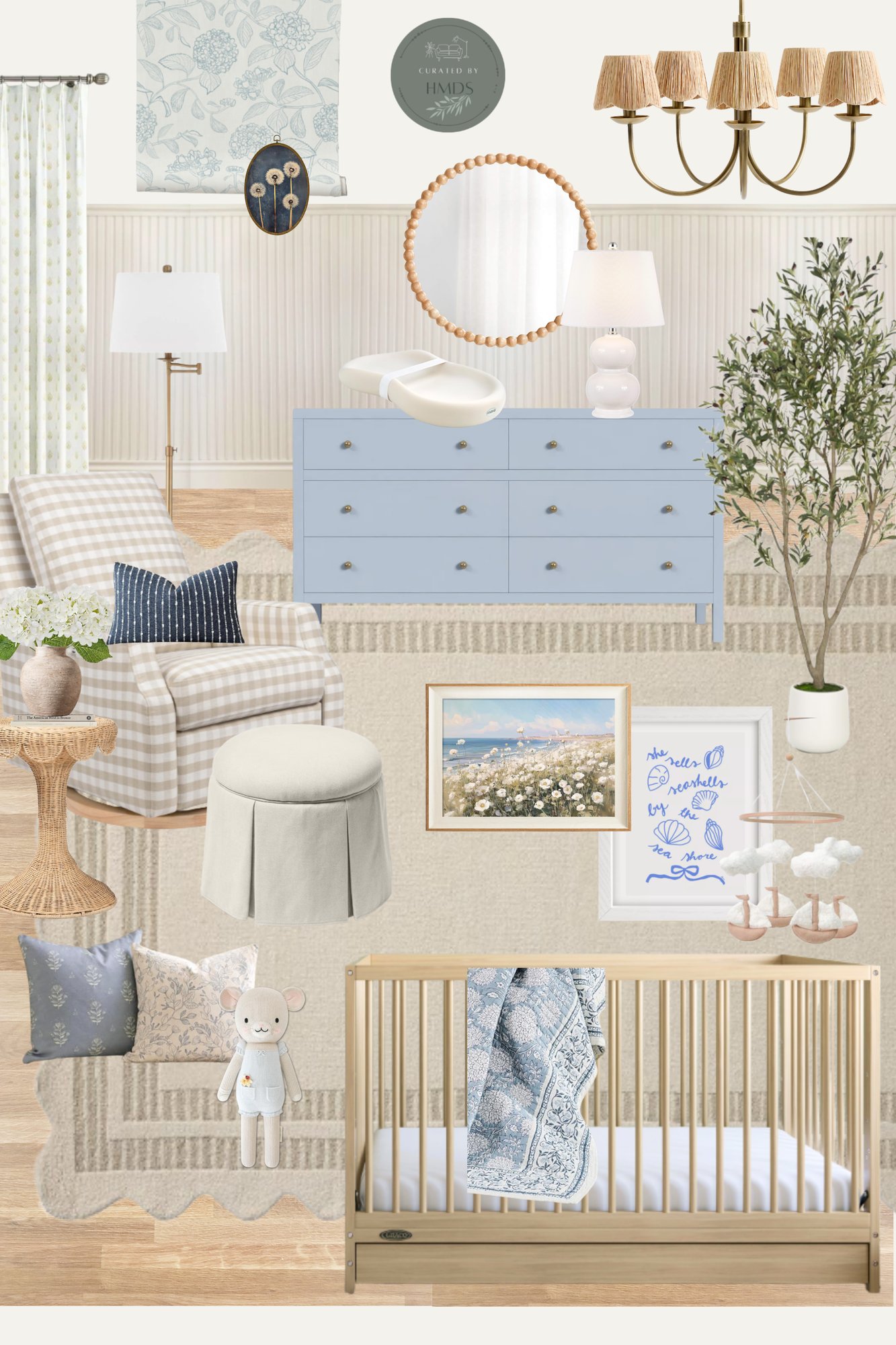 Girls Coastal Nursery mood board by Hanna Mae Design Studio