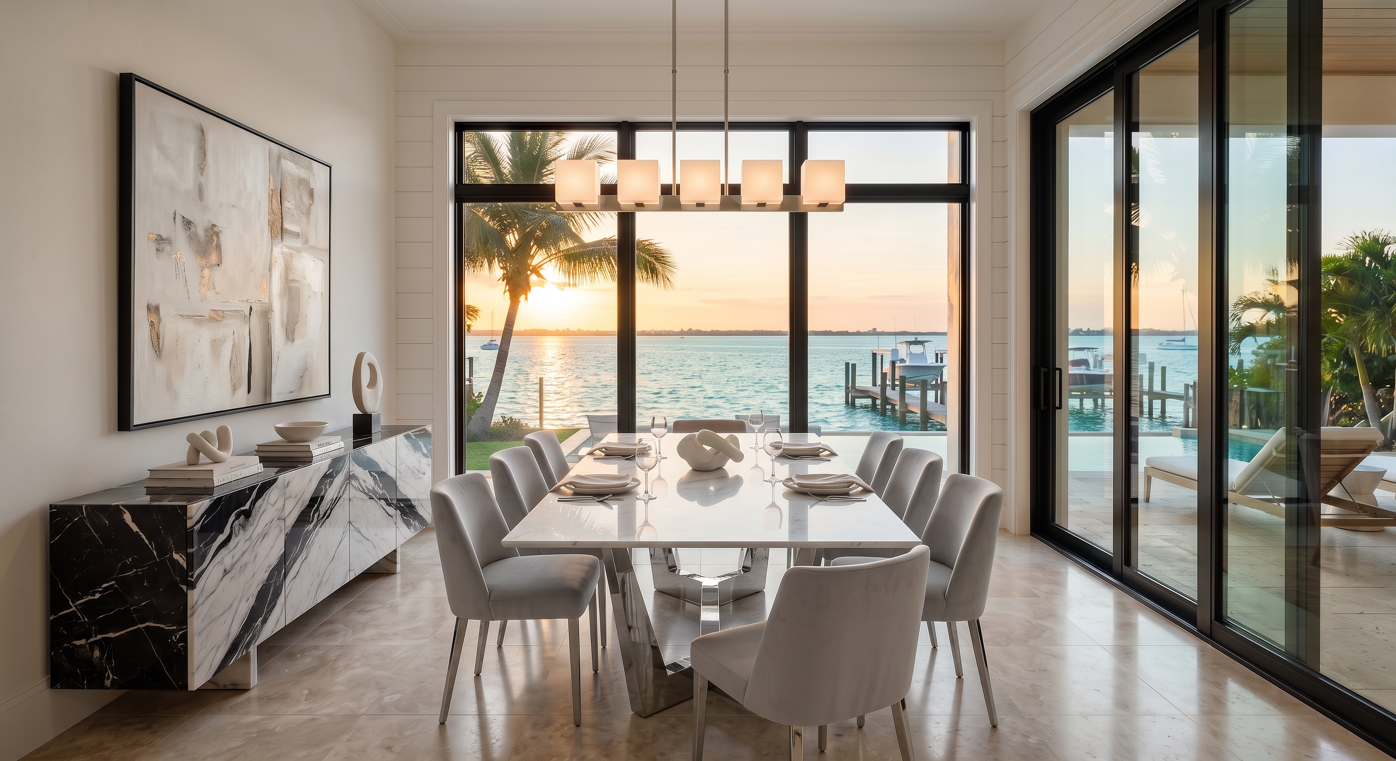 Signature Room design concept: contemporary waterfront dining room