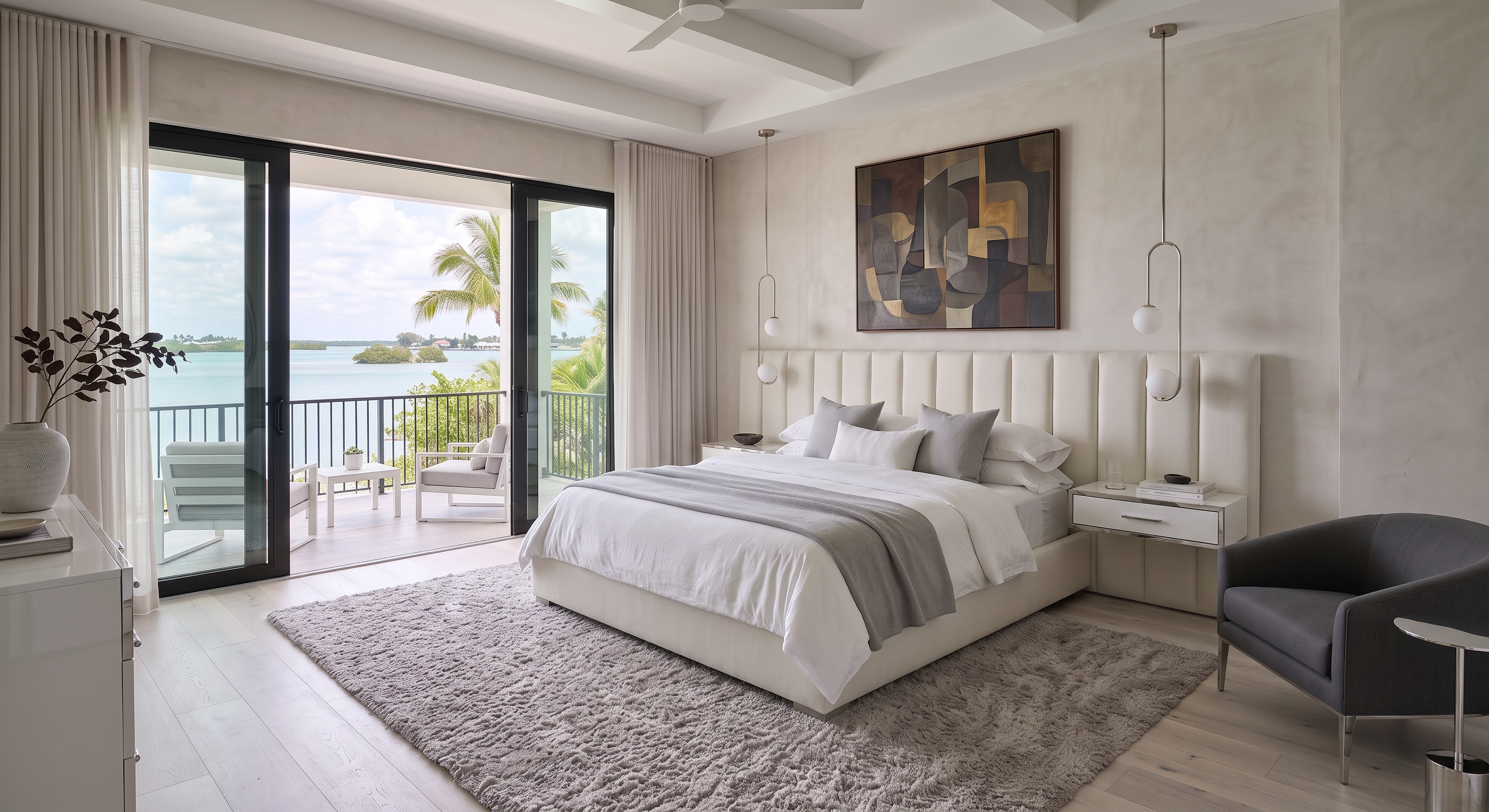 Signature Room design concept: contemporary primary bedroom with balcony