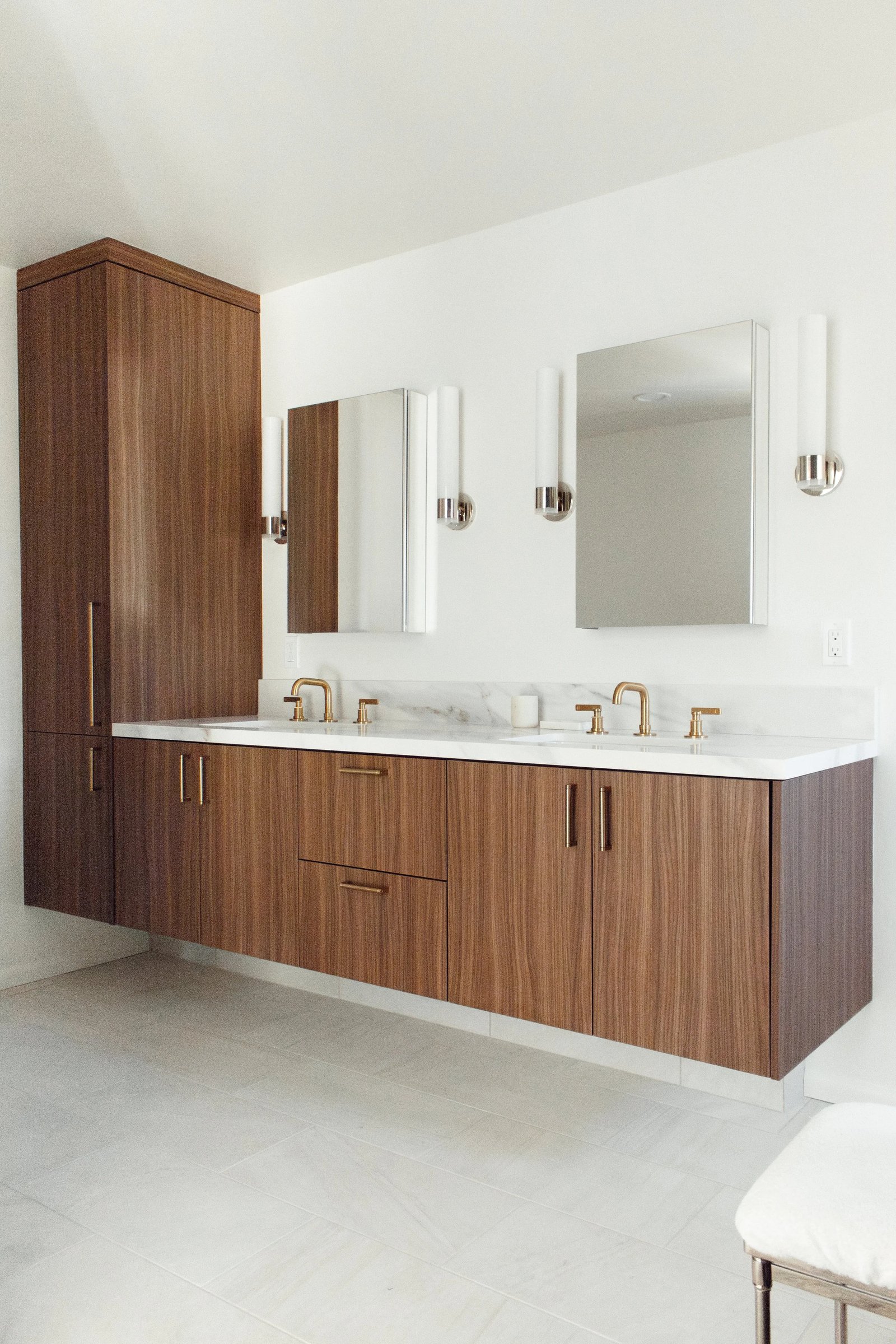 Walnut Vanity and Linen Tower