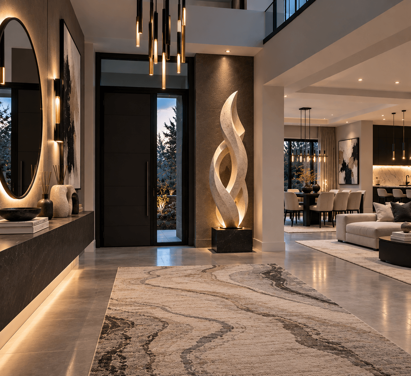 Entry with sculptural focal point