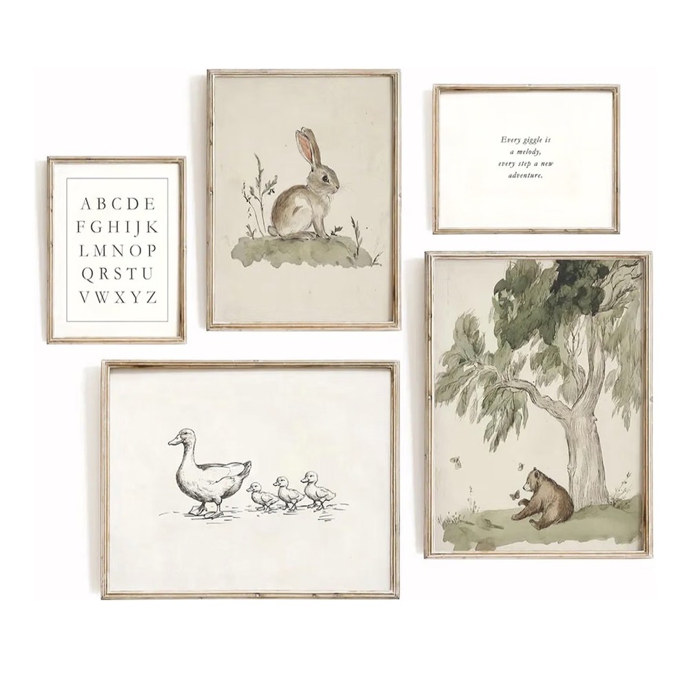 Vintage Nursery Animal Prints, Set of 5