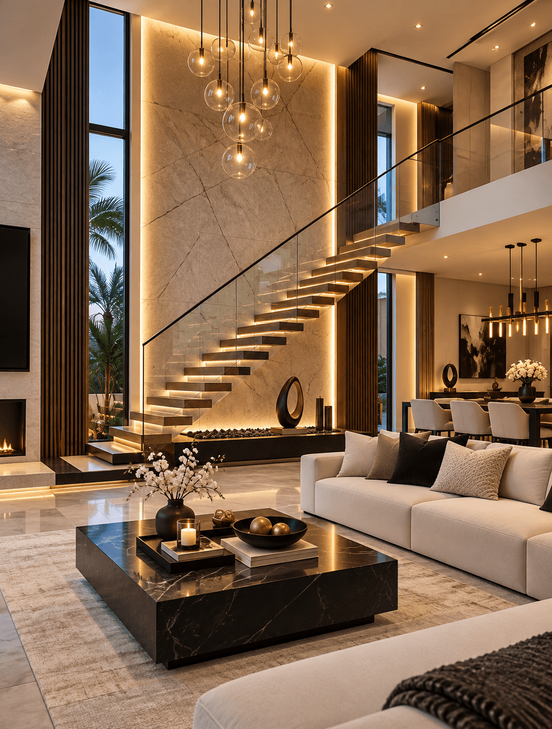 Living room with floating stair