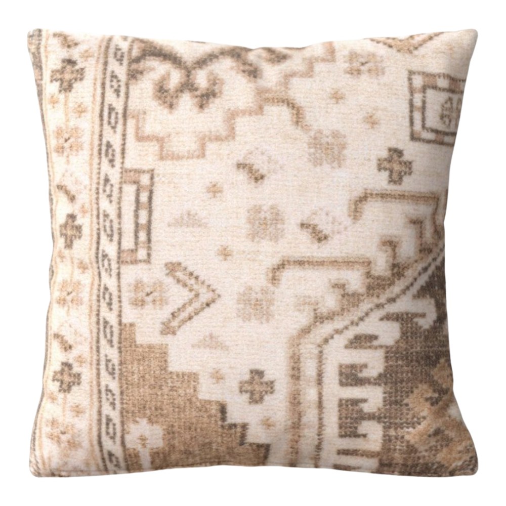 Square Printed Velvet Pillow, Ivory/Khaki