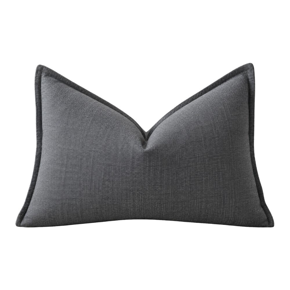 Grey Linen Lumbar Pillow Cover